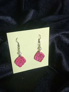 Pink Marble & Pearl Earrings