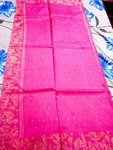 Pink Printed  Silk Saree Ke Sath New Sare Free