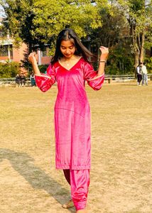 Pink Velvet Salwar Kameez