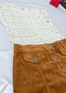Corduroy Button Front Mini Skirt