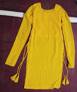 Yellow Kurti With Churidar Sleeves