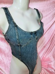 Denim Strechable Corset Bodysuit