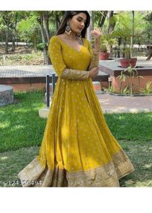 Yellow Semi Stitched Chiffon Suit