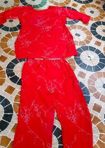 Red Floral Matching Set And Kurti