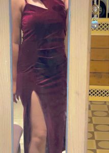 Burgundy Velvet One-Shoulder Dress