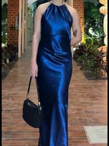 Halter Neck Backless Satin Midi Dress