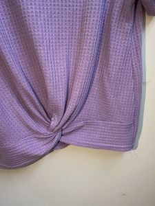 Purple Waffle Knit Twist-Front Tee