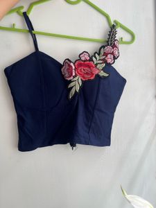 Navy Blue Padded Crop Top
