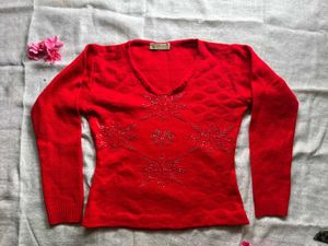 Red Embellished Sweater