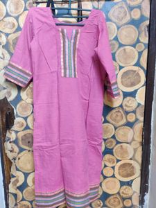 Pink Cotton Suit With Stripes Border