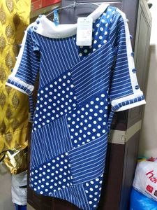 Blue Polka Dot &amp; Stripe Patchwork Dress