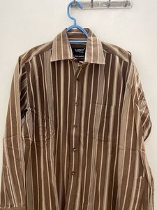 Coffee Brown Striped Pure Cotton Shirt