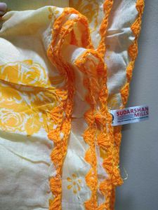 Yellow Dupatta With Orange Crochet Work on Borders