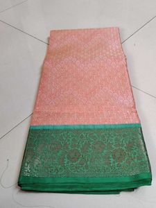 Elegant light orange &amp; Green Saree