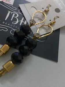 Elegant Black Beaded Dangle Earrings