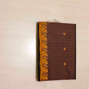 Elegant Brown &amp; Gold Saree