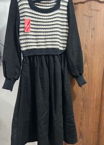 Striped Knit &amp; Black Dress