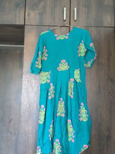 Teal Floral Print Dress Lotas Disain 🌺