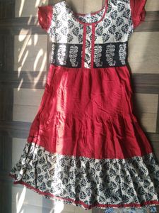 Red & Black Leaf Print Dress
