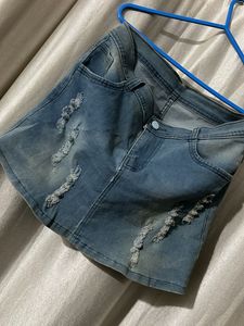 Distressed Denim Mini Skirt