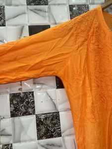Chanderi Silk Orange chikankari Kurti