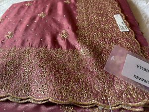Elegant Pink Embroidered Party wear Saree