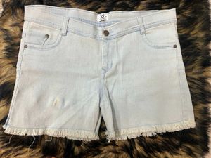 Light Wash Denim Frayed Shorts