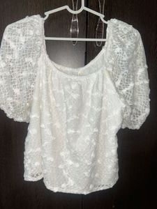 White Lace Puff Sleeve Top