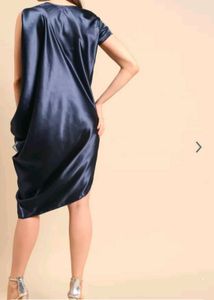 Navy Blue Satin Finish Cowl Dress