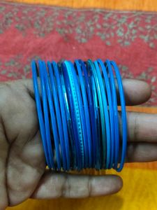 Blue Metal Bangle Set