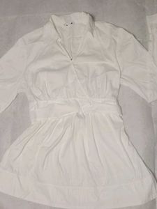 Soft White Peplum Top with Structured Waist✨