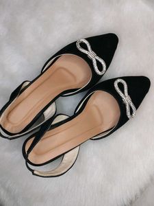Black Rhinestone Bow Slingback Heels