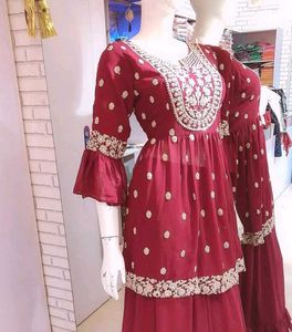 Maroon Embroidered Kurta Set