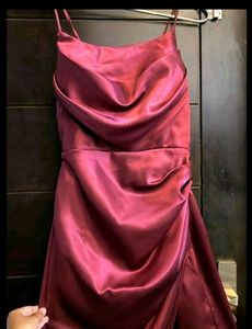 Blood Wine Satin Slit Dress