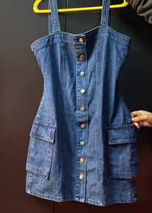 Denim Button-Down Cut-Out Mini Dress