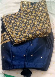 Embroidered Navy Blue Sari Blouse
