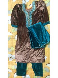 Brown Velvet Kurta Set