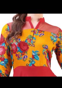 Ankle length Vibrant Floral &amp; Crimson Panel