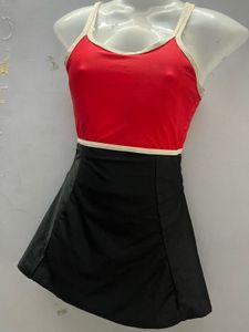 Padded Sleeveless Red And Black One-Piece Swimwear