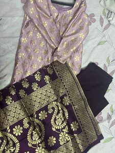 Lavender Suit With Banarasi Dupatta