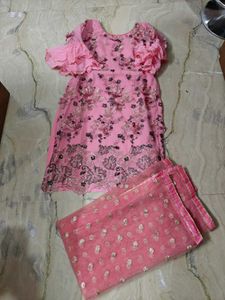 Pink heavy embroidery work kurta n garara dup