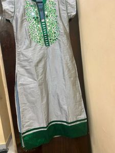 Green N Gray Mirror Work Kurti