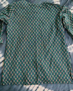 Teal Embroidered Short Kurti