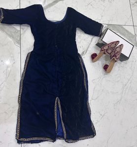 Velvet Blue Kurta With Red Belly