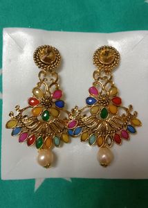 Brand New Beautiful Multicolour Stone Studded Earr
