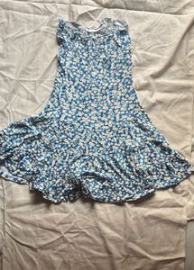 Blue Floral Printed Short Dress