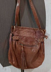 Brown Leather Hobo Bag with Tassel