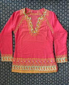 Pink Embroidered Tunic Top