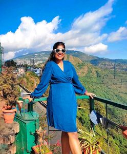 Stylish Blue Wrap Dress