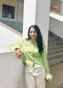 Green Feather Cuff Button-Down